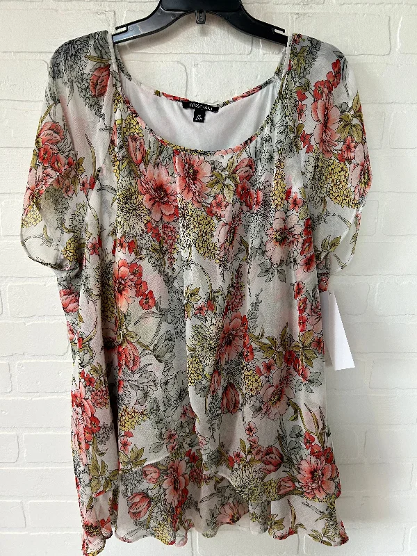 Lounge Chic Floral Print Top Short Sleeve Roz And Ali, Size 3x