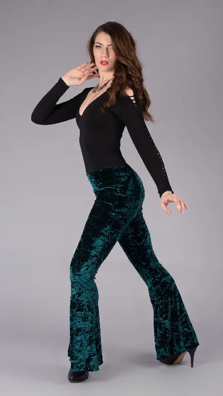 Relaxed Looks Forest Green Velvet Slim Bells