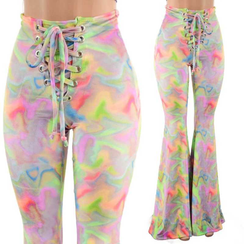 Comfortable Lifestyle Front Lace Up High Waist Solar Flares