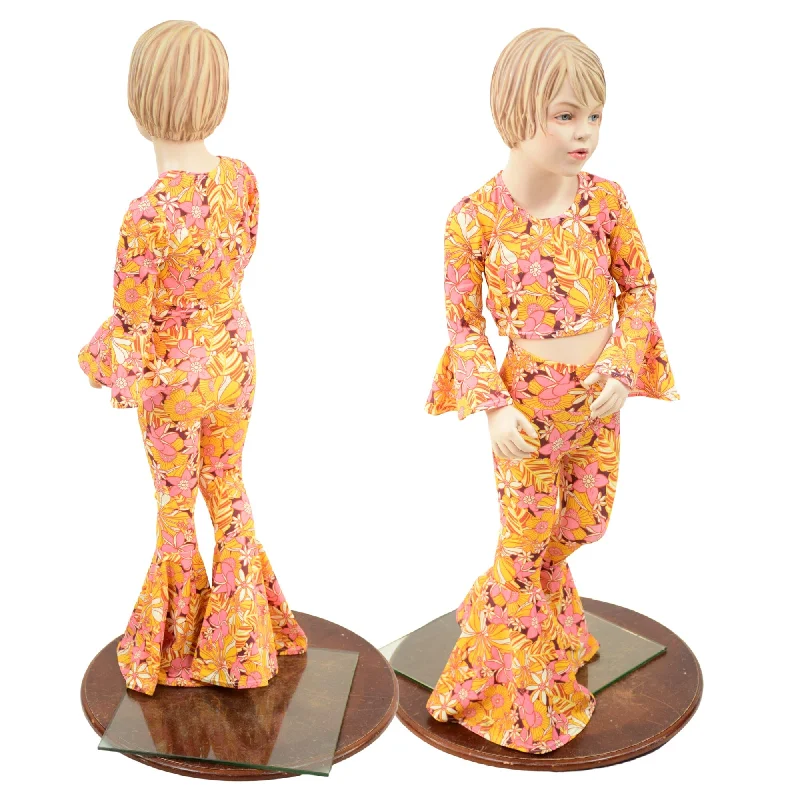 Relaxed Jackets Girls What The Floral Trumpet Sleeve Crop  & Bell Bottom Flares Set