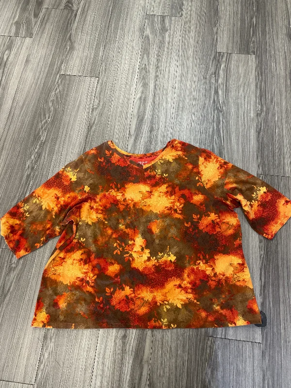 Relaxed Wear Green & Orange Top Short Sleeve Catherines, Size 3x