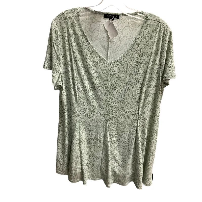 Trendy Looks Green & White Top Short Sleeve Roz And Ali, Size 1x