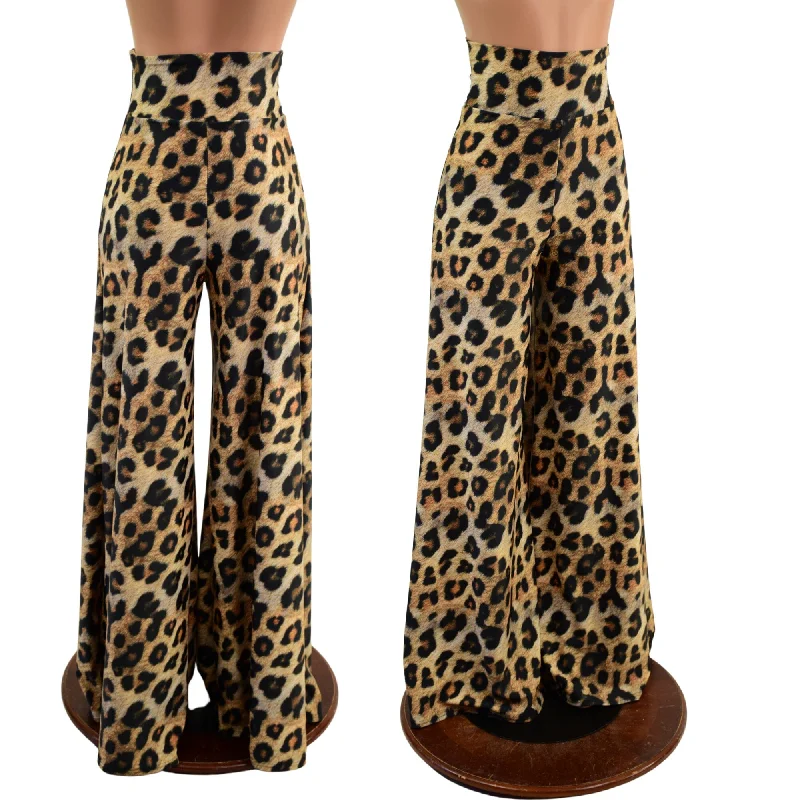 Comfort Fit High Waist Leopard Print Wide Leg Pants