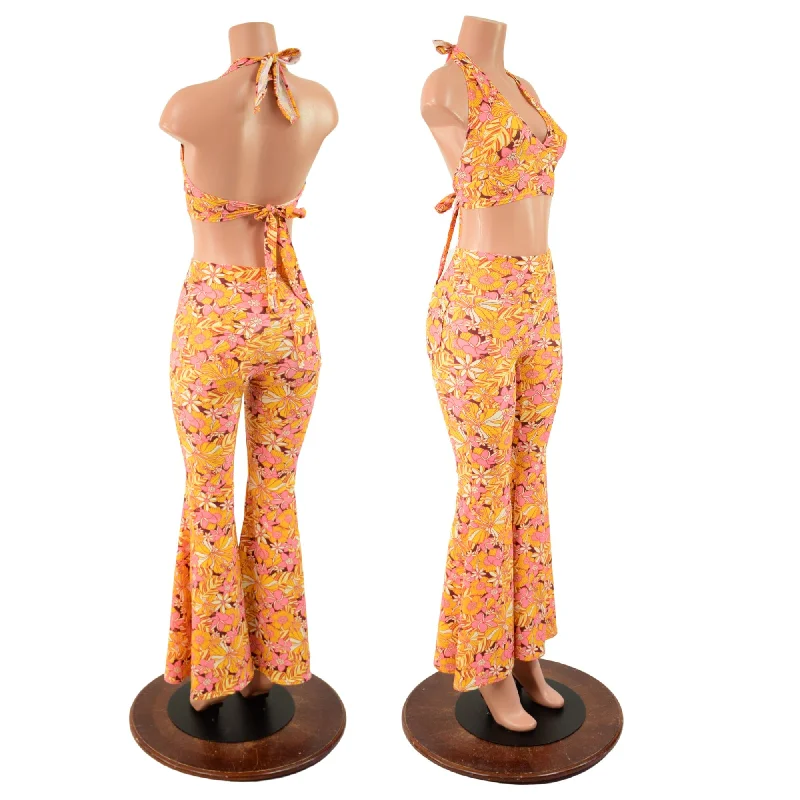 Comfortable Tops High Waist Solar Flares and Tie Back Halter in "What the Floral"