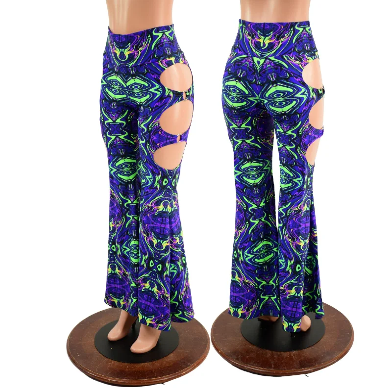 Fashionable Comfort High Waist Solar Flares with Triple Cutouts and O-rings