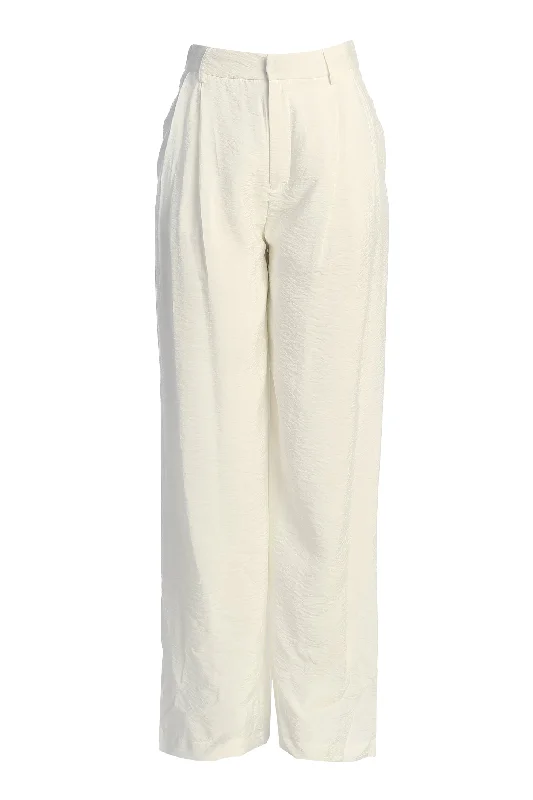 Elegant Style Ivory Drew Crinkled Trousers