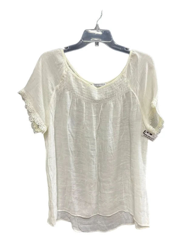 Elegant Fit Ivory Top Short Sleeve Notations, Size 1x