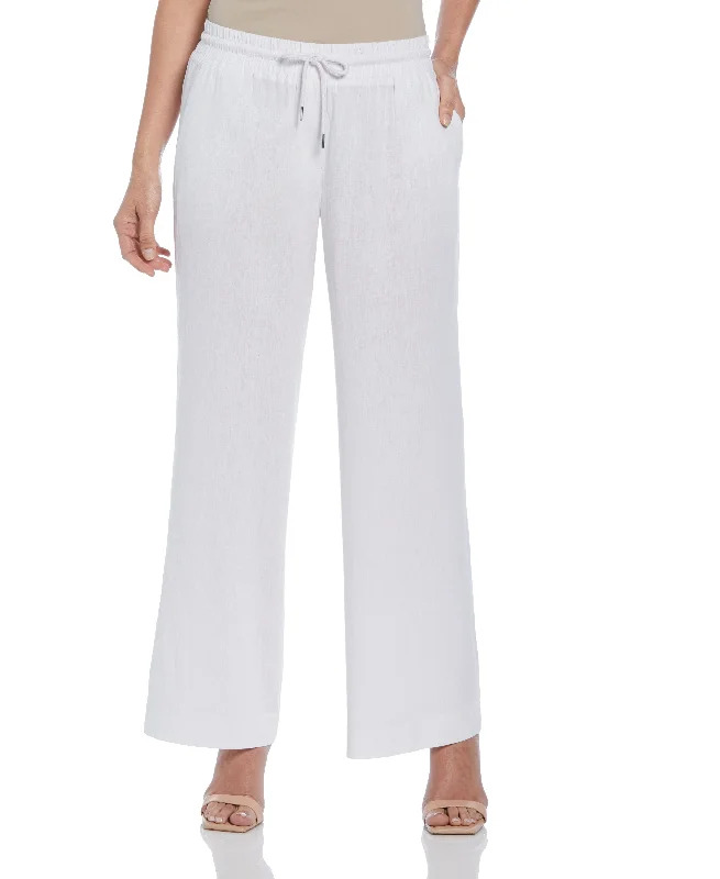 High Street Style Women's Wide Leg Linen Blend Drawstring Pant