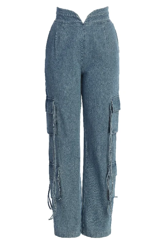 Personalized Design Medium Wash Jacinda Denim Utility Pants