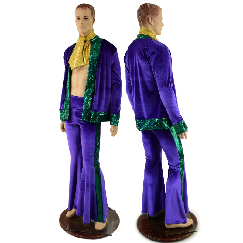 High Street Design Mens Mardi Gras Side Panel Solar Flares and Not-A-Cardigan Set with Ascot