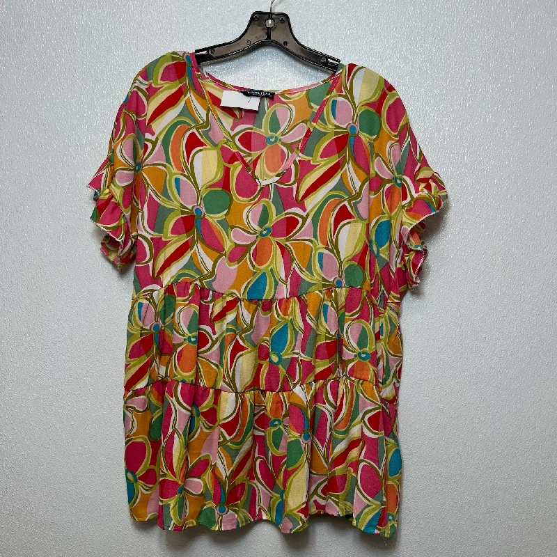 End Of The Year Multi-colored Top Short Sleeve Heimish Usa, Size 1x
