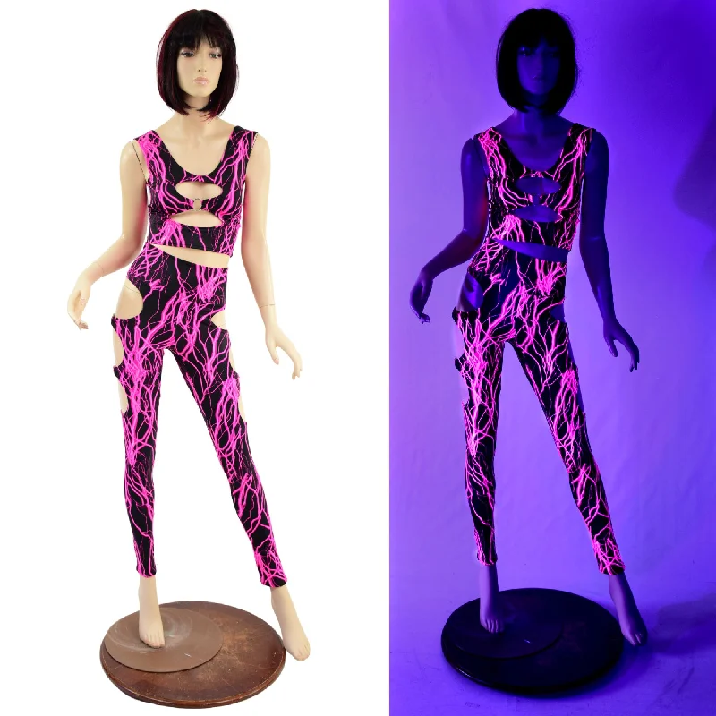 Urban Chic Neon O-Ring Leggings and Crop Top Set in Pink Lightning