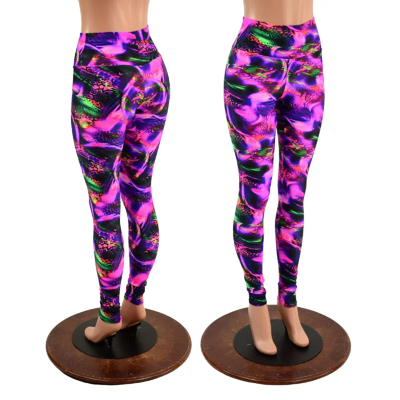 Relaxed Tops Neon Python High Waist Leggings READY to SHIP