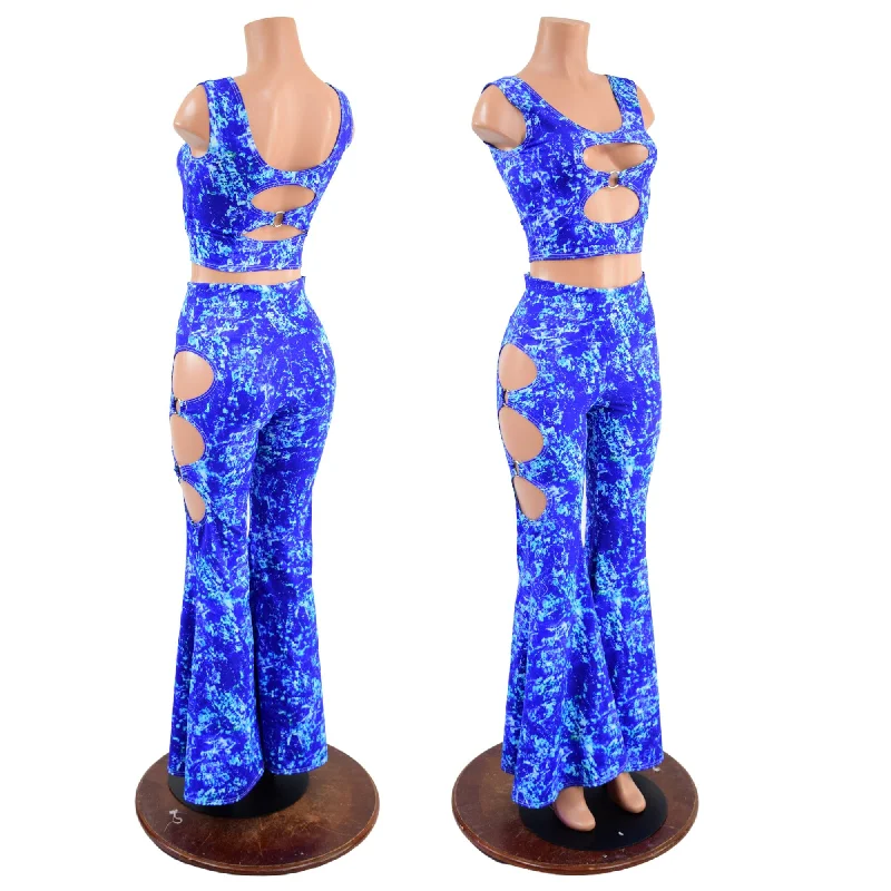 Comfortable Jackets O-Ring Solar Flares and Crop Top Set in TidePool