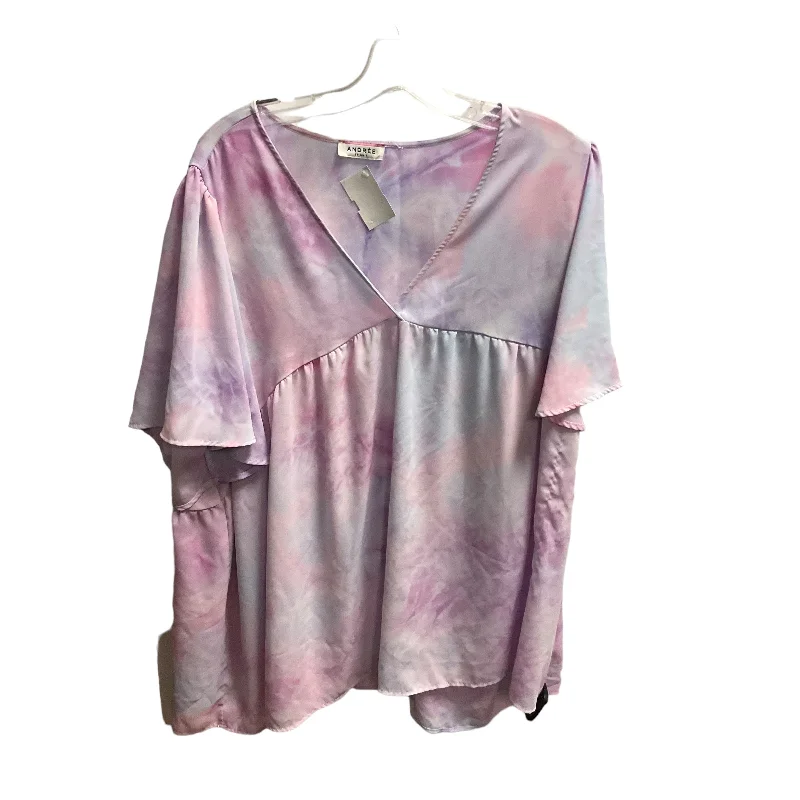 Soft Looks Pink & Purple Top Short Sleeve Andree By Unit, Size 2x