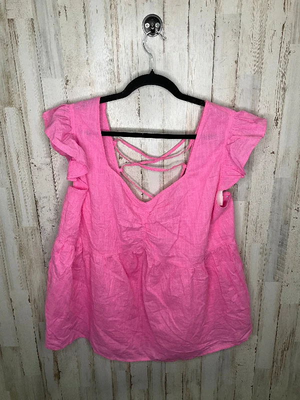 High-end Customization Pink Top Short Sleeve Andree By Unit, Size 2x