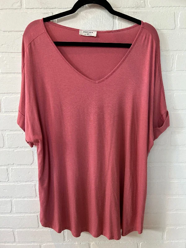 Comfortable Jeans Pink Top Short Sleeve Basic Zenana Outfitters, Size 2x