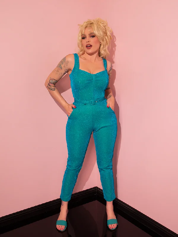 Cute Design FINAL SALE - Cigarette Pants in Turquoise Lurex - Vixen by Micheline Pitt Cute Design FINAL SALE - Cigarette Pants in Turquoise Lurex - Vixen by Micheline Pitt