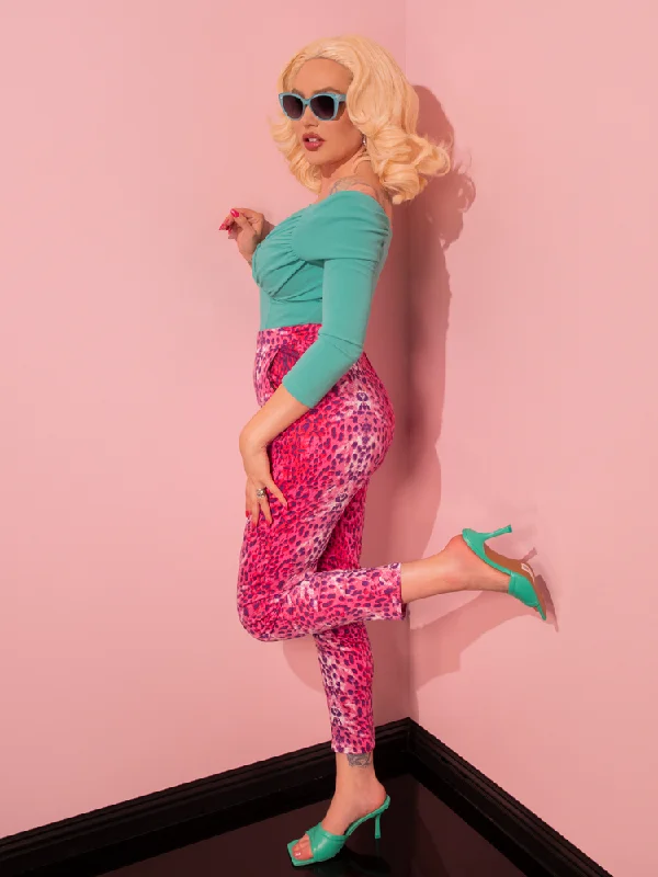Elegant Design Cigarette Pants in Pink Leopard Print - Vixen by Micheline Pitt
