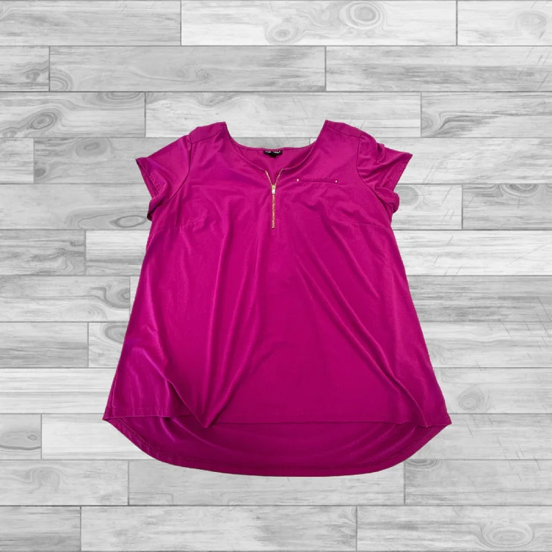 Exquisite Embroidery Purple Top Short Sleeve Roz And Ali, Size 2x