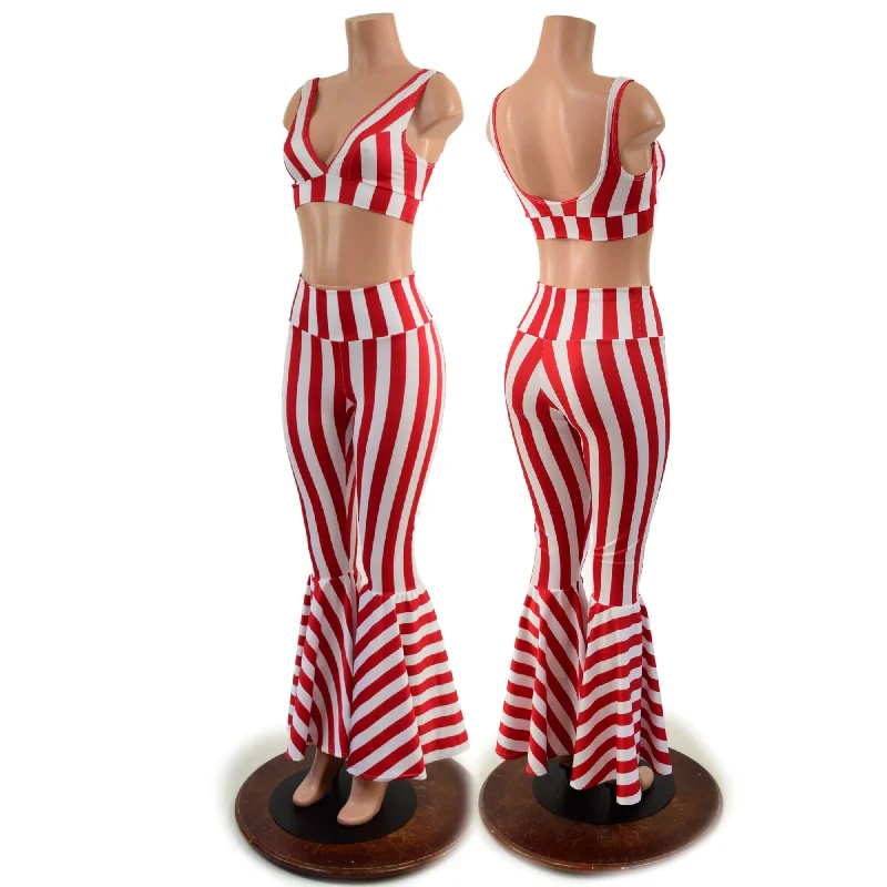 Fashionable Items Red and White Striped High Waist Bell Bottom Flares and Starlette Bralette Set