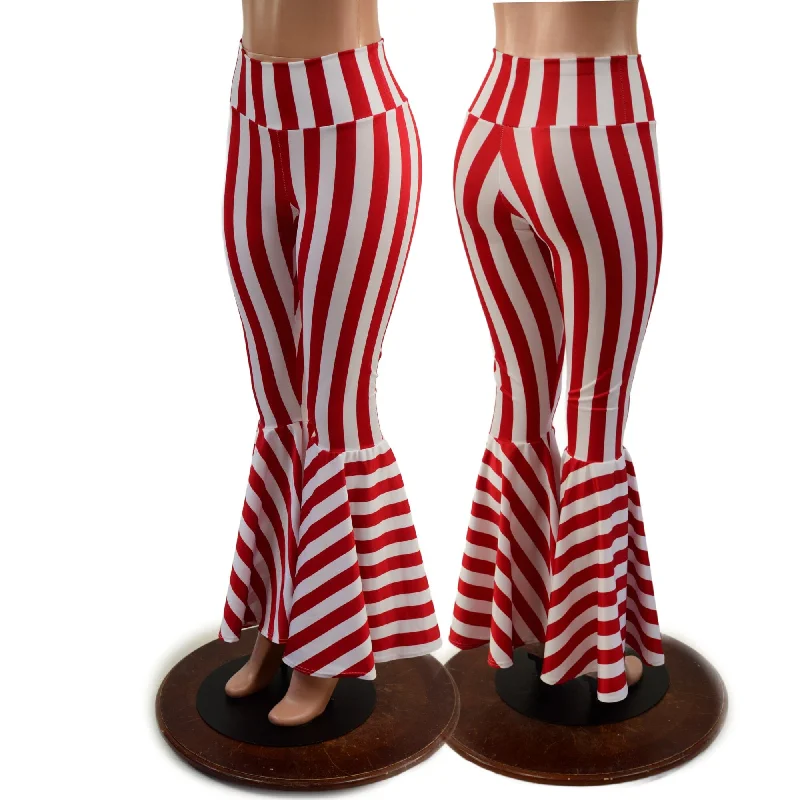 Must-have For Fashion Red and White Striped High Waist Bell Bottom Flares