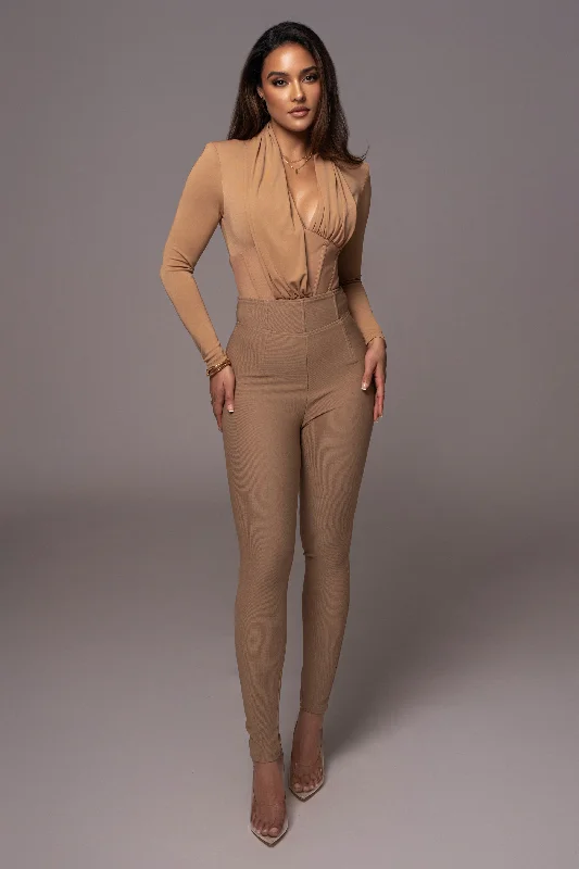 Fashionable And Fashionable Sand Ultra High Waist Skinny Pants