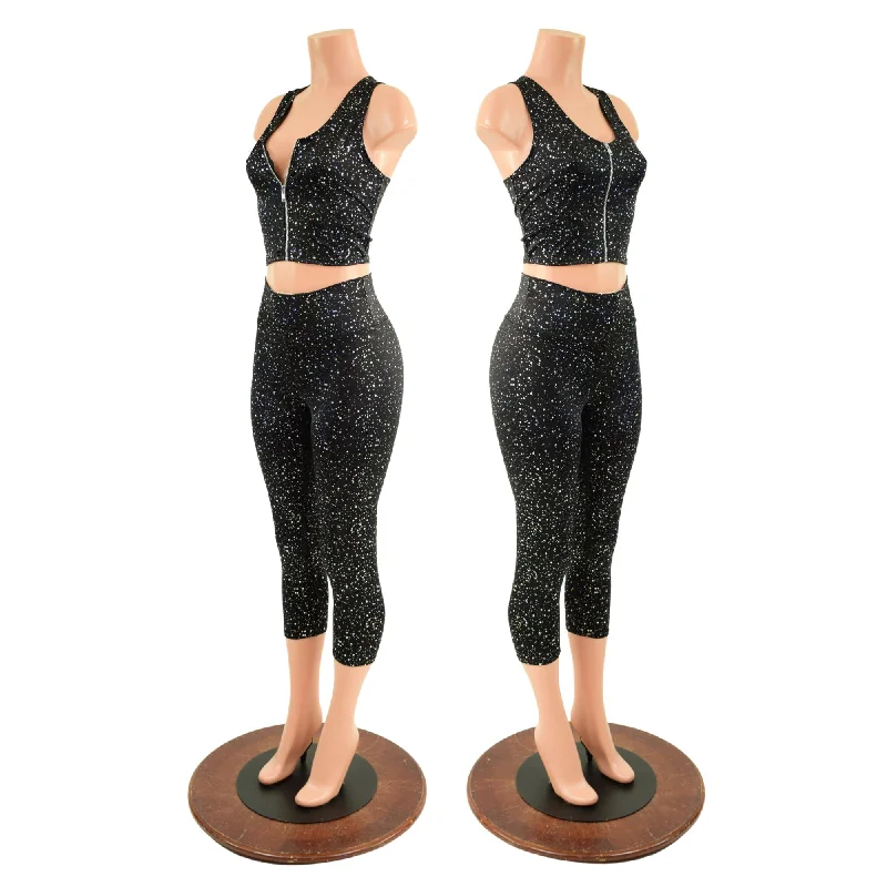 Urban Comfort Star Noir Capri Leggings & Zipper Front Racerback Crop Set