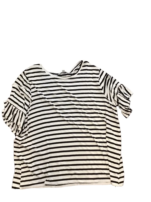 Exquisite Craftsmanship Striped Pattern Top Short Sleeve Green Envelope, Size 2x