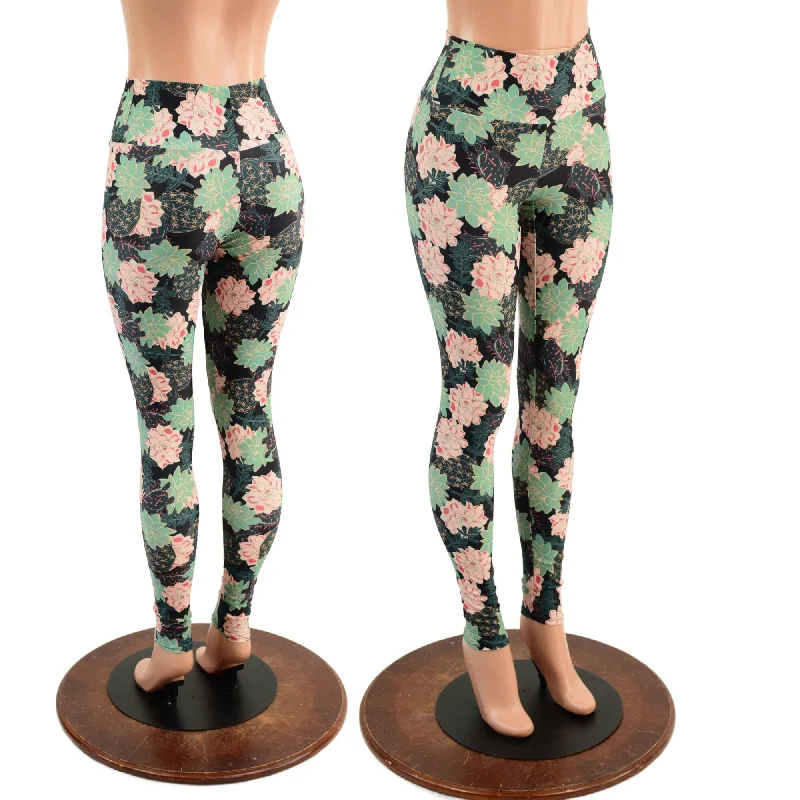 Classic Design Succa For You Succulent Print High Waist Leggings READY to SHIP