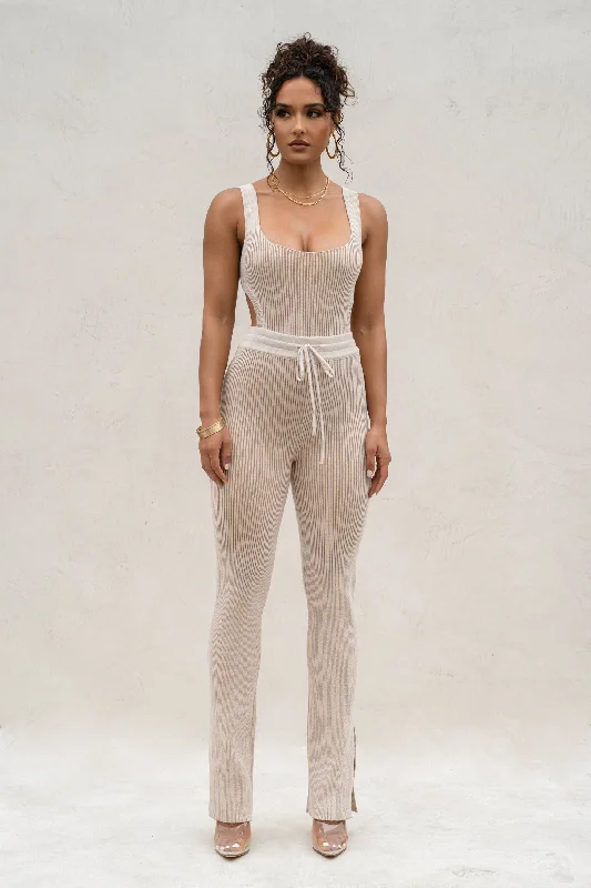 High Street Design Taupe/White Faya Ribbed Pants