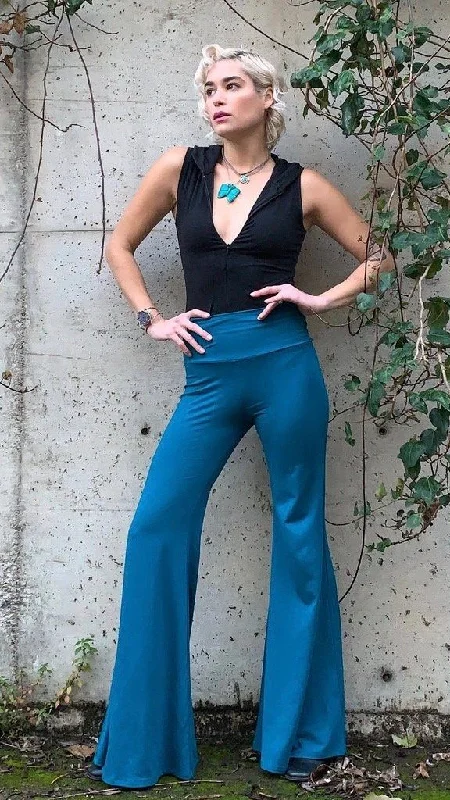 Cool Breeze At Night Teal Bamboo High Waisted Big Bells