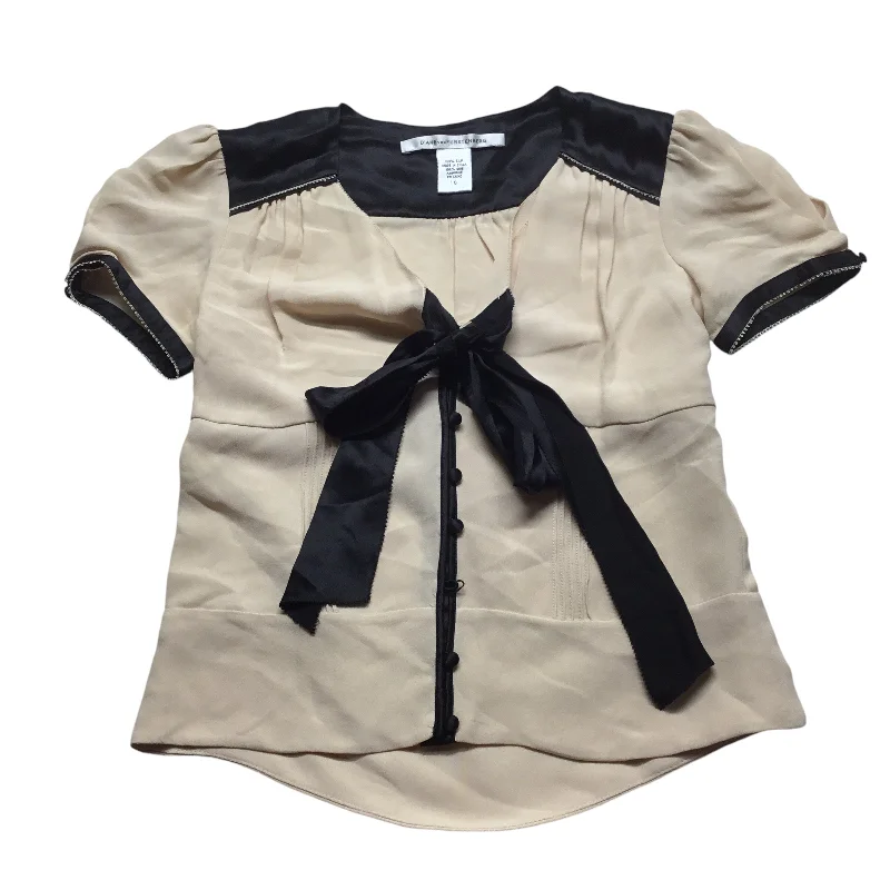 Soft Textures Top Short Sleeve Designer By Diane Von Furstenberg In Black & Tan, Size: 0