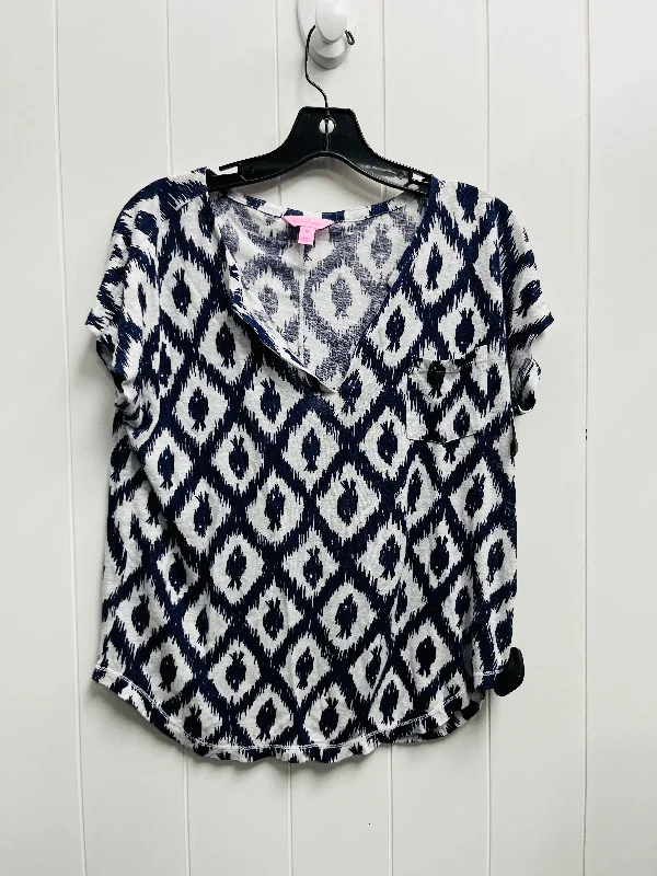 High Street Series Top Short Sleeve Designer By Lilly Pulitzer In Blue, Size: M