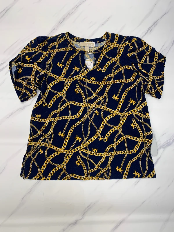 Unique Prints Top Short Sleeve Designer By Michael By Michael Kors In Blue, Size: Petite   S