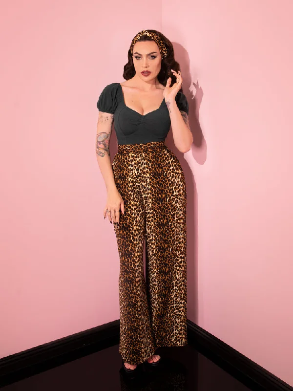 Floral Prints Vacation Pants in Leopard Crepe - Vixen by Micheline Pitt
