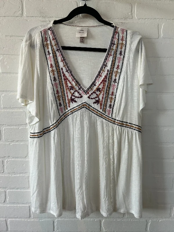 Elegant Comfort White Top Short Sleeve Knox Rose, Size 1x