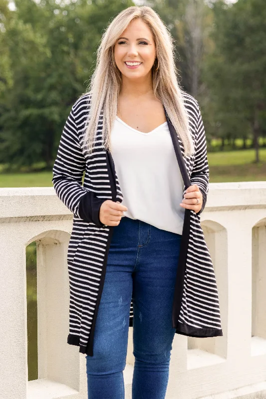 Comfortable Fitwear At Least For Now Cardigan, Black-Ivory