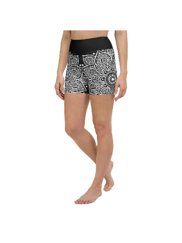 Bright Colors B&W Mandala Yoga Shorts