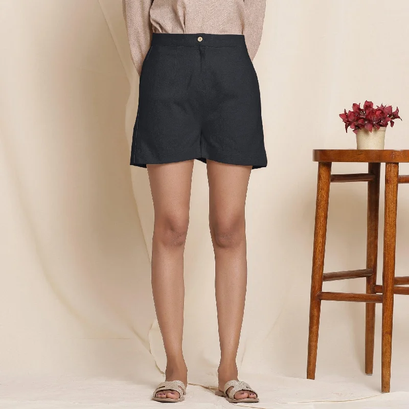 Trendy Items Black 100% Cotton Flannel Warn High-Rise Shorts