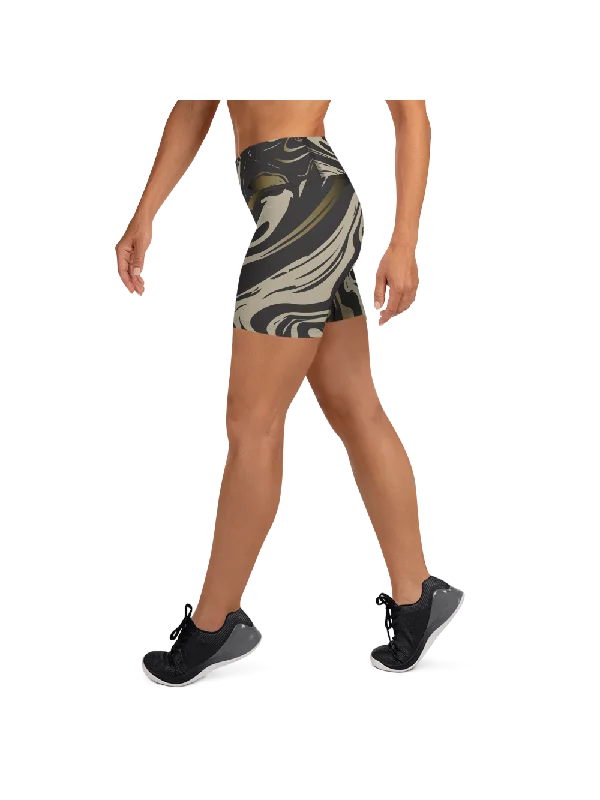 Easy Fashion Black and Gold Marble Yoga Shorts