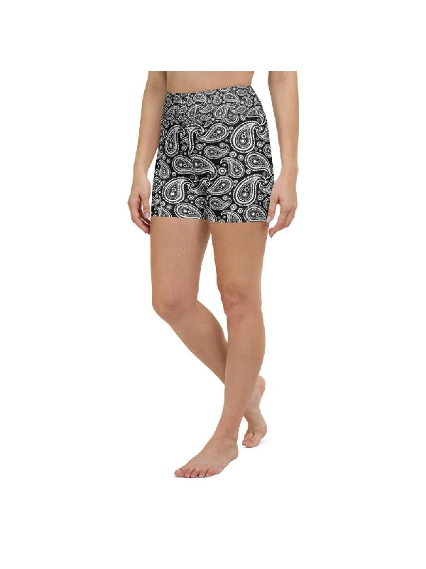 Fresh Comfort Black & White Paisley Yoga Shorts