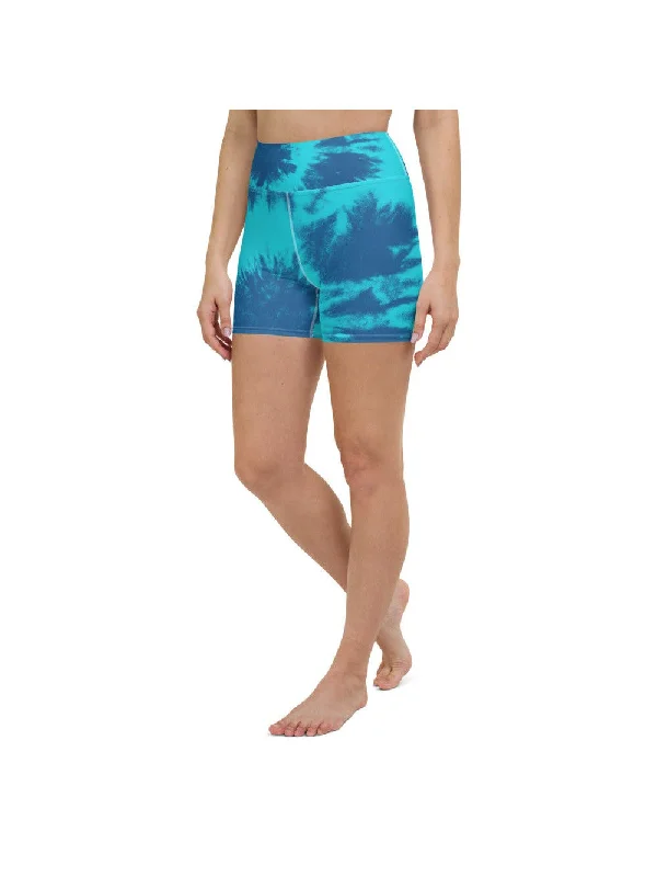 Lazy Style Blue & Aqua Tie Dye Yoga Shorts