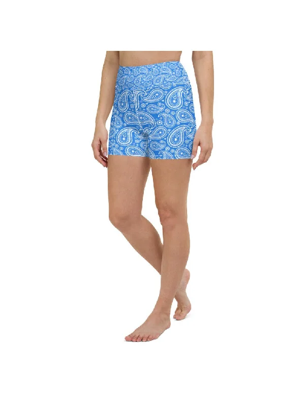 Fashionable Ease Blue & White Paisley Yoga Shorts