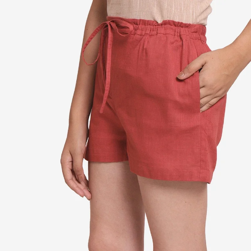 Classic Series Brick Red Cotton Elasticated Mid-Rise Shorts