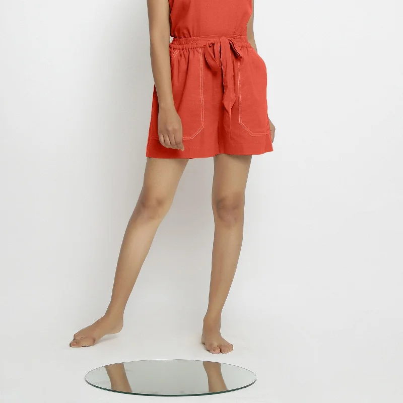 Basic Version Brick Red Vegetable Dyed Cotton Elasticated Short Shorts