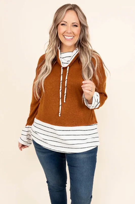 Single-shoulder Neck Design Bye Bye Baby Hoodie, Rust