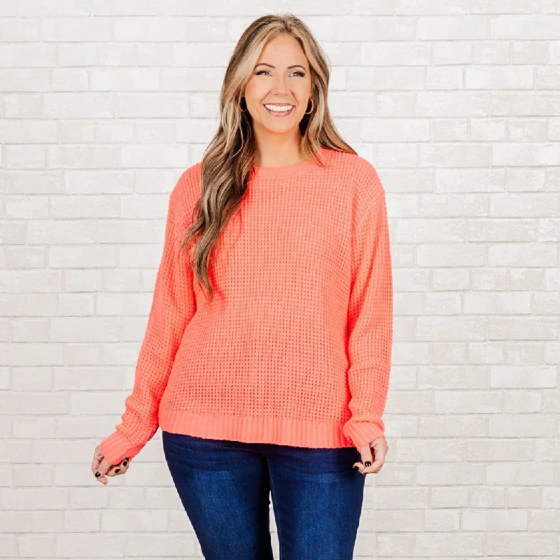 High-end Customization Call Me Tomorrow Sweater, Neon Coral Pink