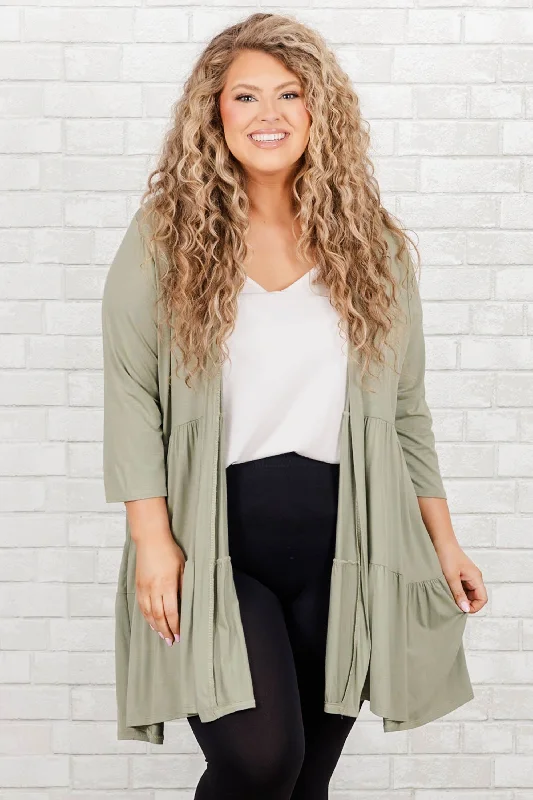 Simple Style Calm My Mind Cardigan, Celery
