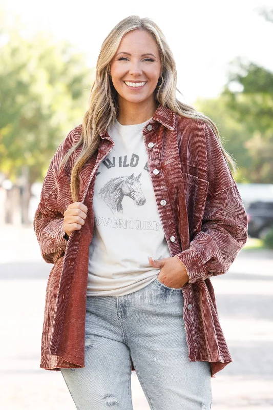 Minimal Style Close To You Shacket, Dark Rust